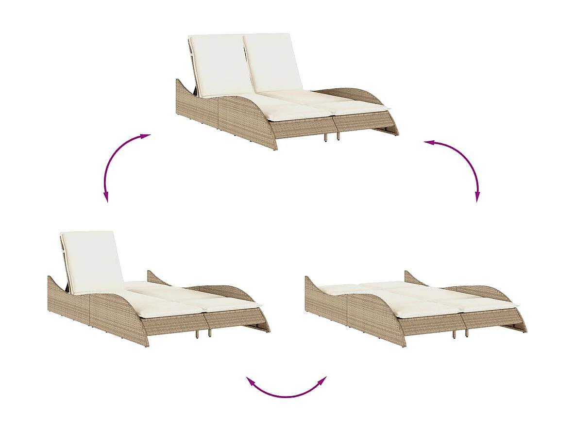 Chaise longue con cuscini beige 114x205x73 cm resina intrecciata