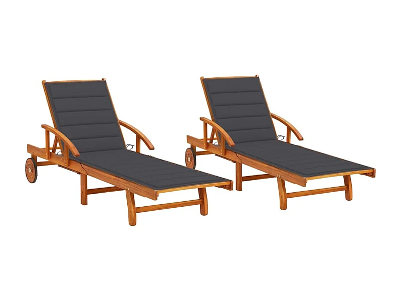 Chaises longues lot de 2 avec coussins Bois d'acacia solide