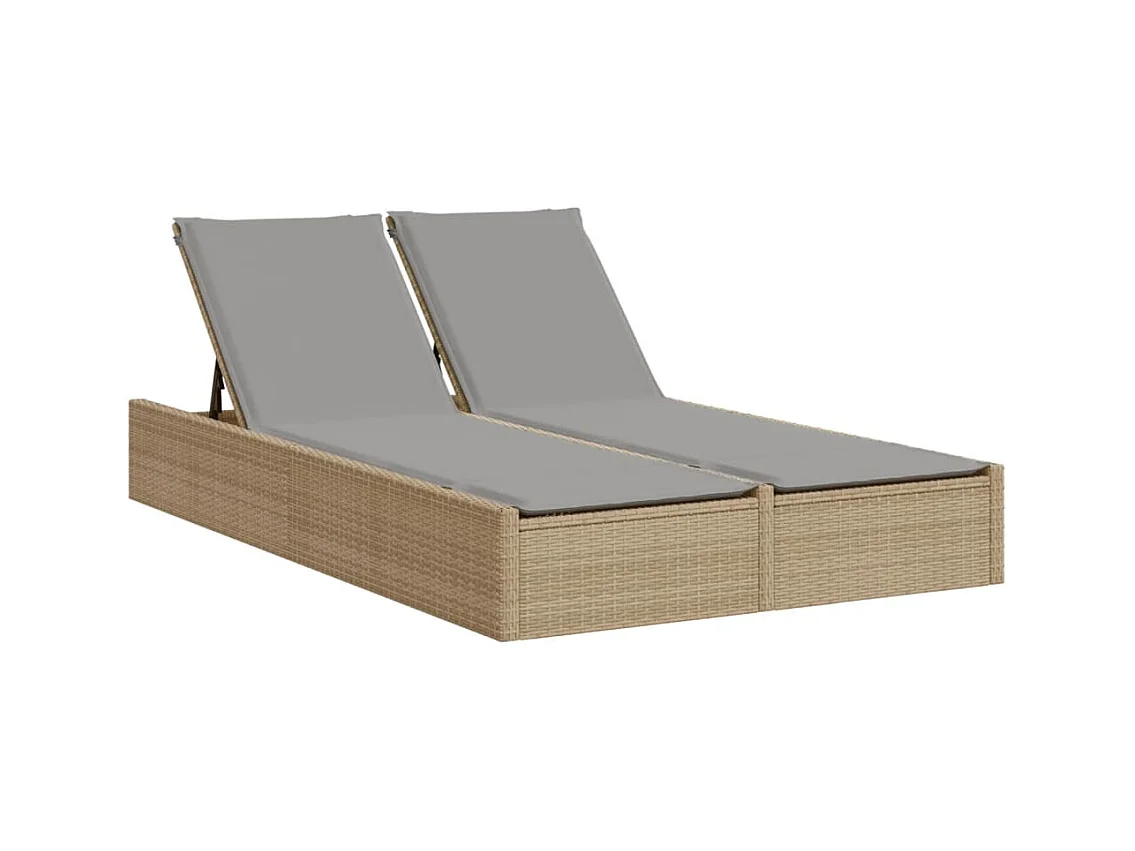 Dubbele chaise longue met beige kunsthars rieten kussens