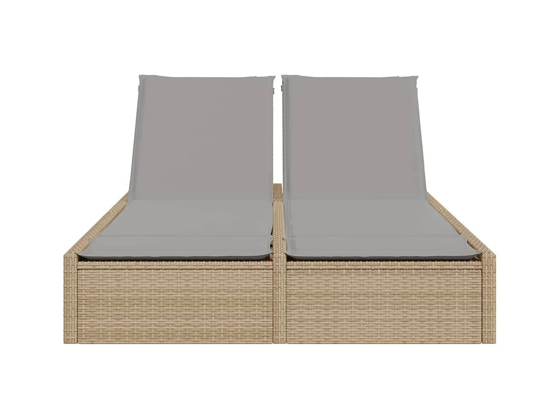 Dubbele chaise longue met beige kunsthars rieten kussens
