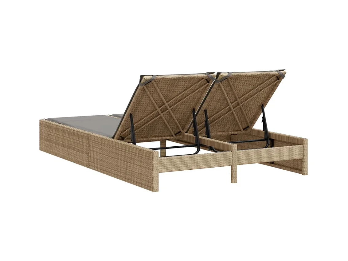 Dubbele chaise longue met beige kunsthars rieten kussens
