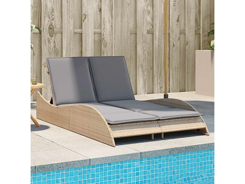 Chaise longue con cojines beige 114x205x73 cm resina tejida