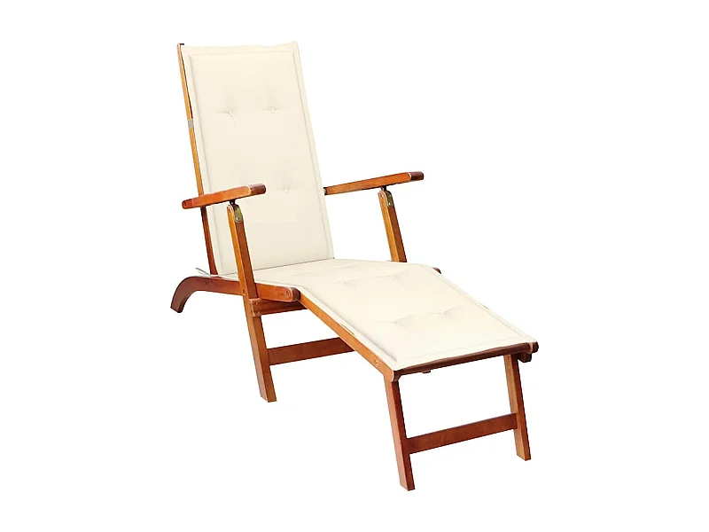 Sillón de exterior con reposapiés y cojín de acacia maciza