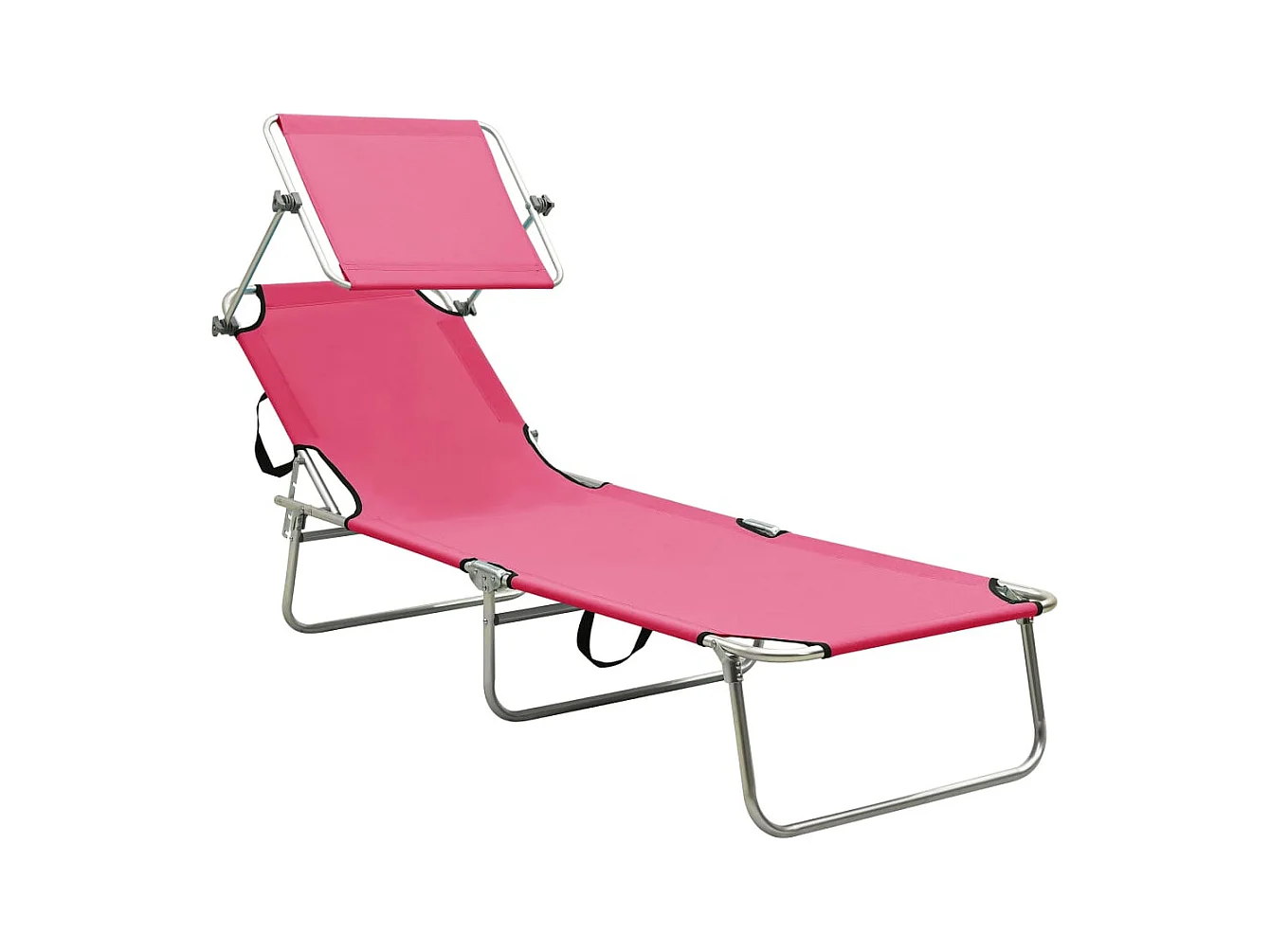 Chaise longue pliable avec auvent acier rose magento