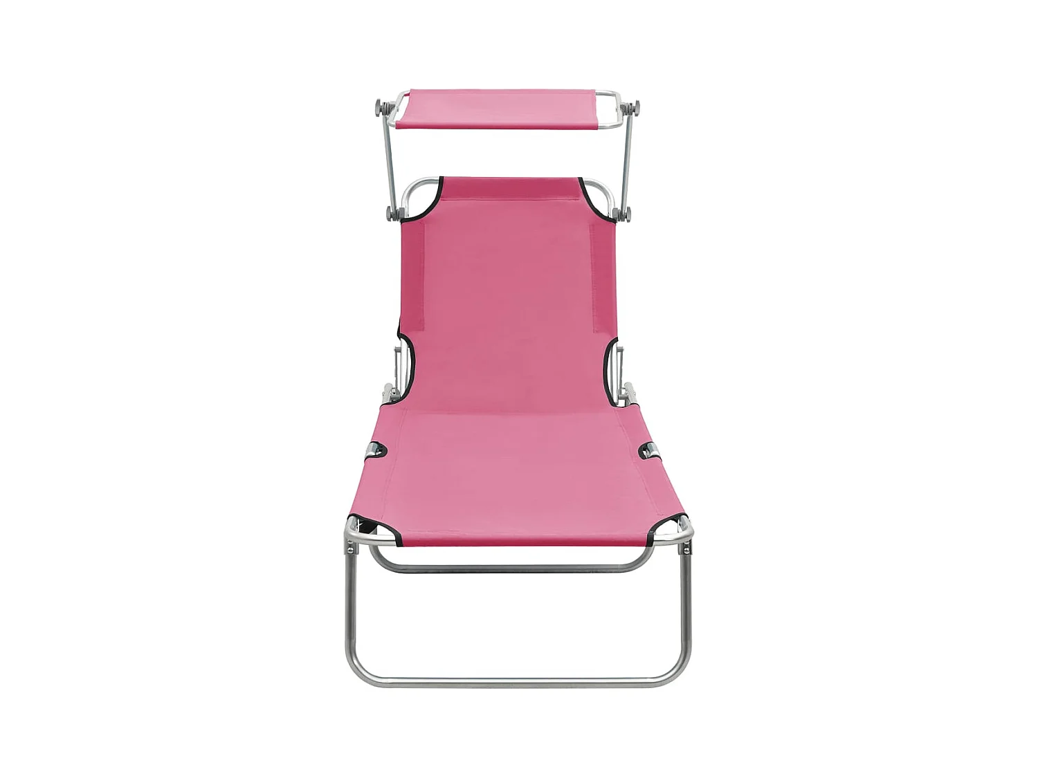Chaise longue pliable avec auvent acier rose magento