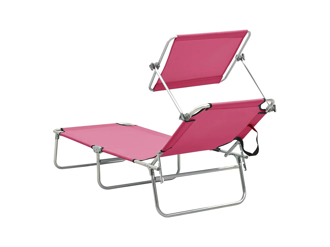 Chaise longue pliable avec auvent acier rose magento