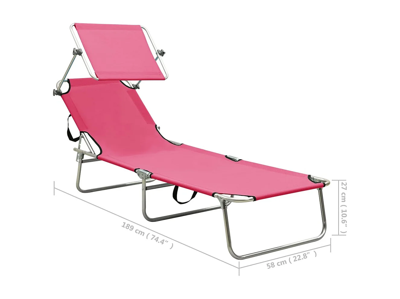 Chaise longue pliable avec auvent acier rose magento