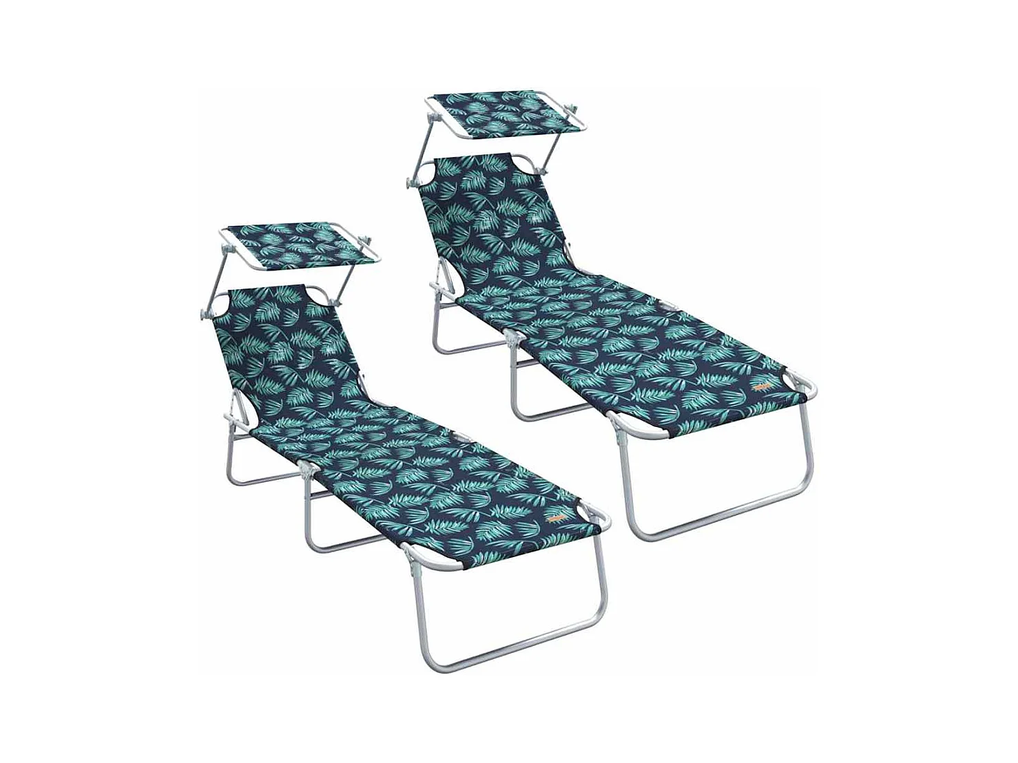 Chaises longues pliantes 2 pièces avec auvent motif feuilles en tissu Oxford 600D