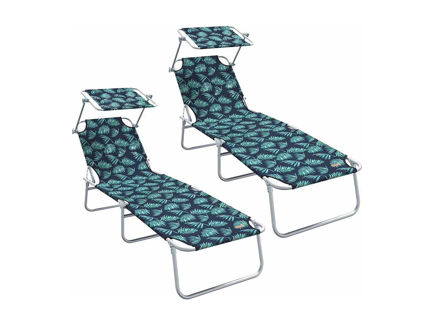 Chaises longues pliantes 2 pièces avec auvent motif feuilles en tissu Oxford 600D