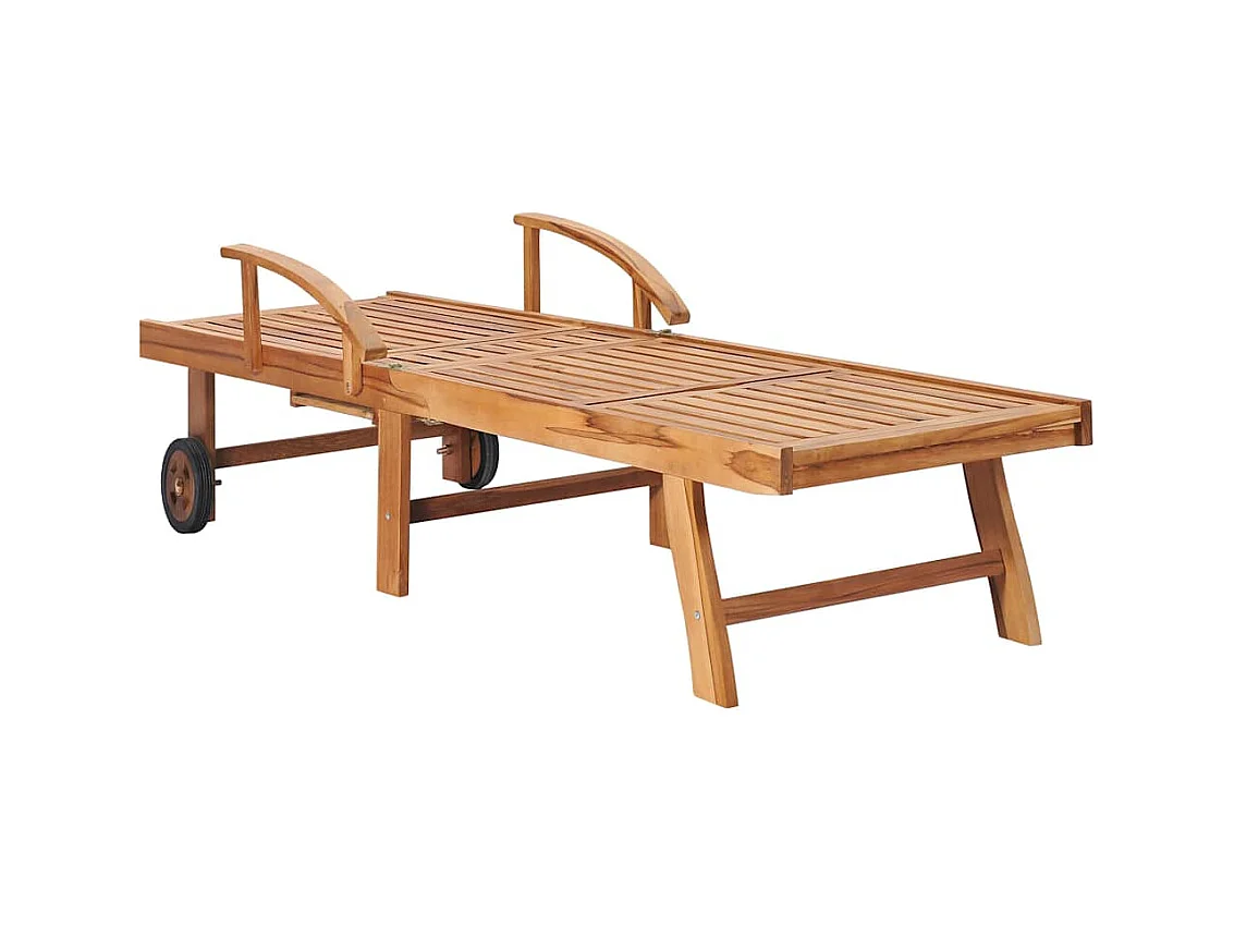 Chaise longue avec coussin crème Bois de teck solide