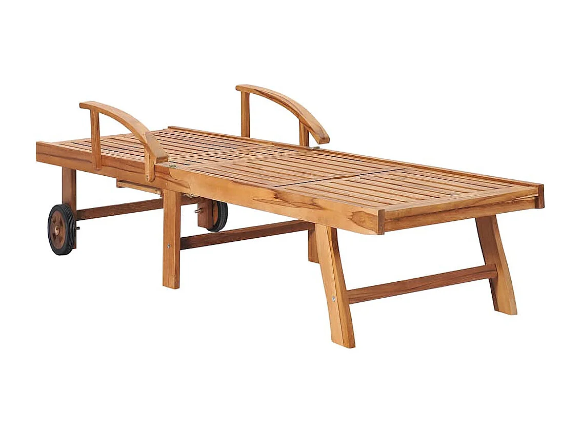 Chaise longue avec coussin crème Bois de teck solide