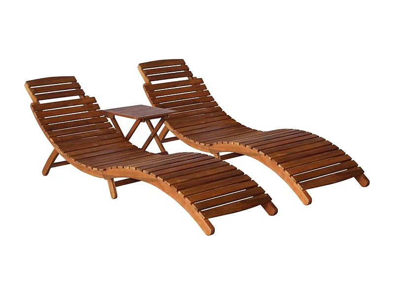 Chaise longue con tavolino da tè 3 pezzi Legno massello di acacia