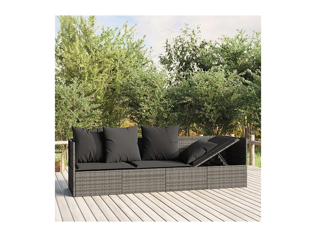 Cama de exterior con cojines Mimbre de resina gris