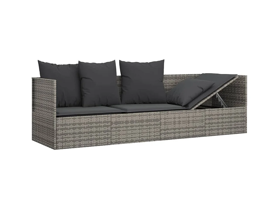 Cama de exterior con cojines Mimbre de resina gris