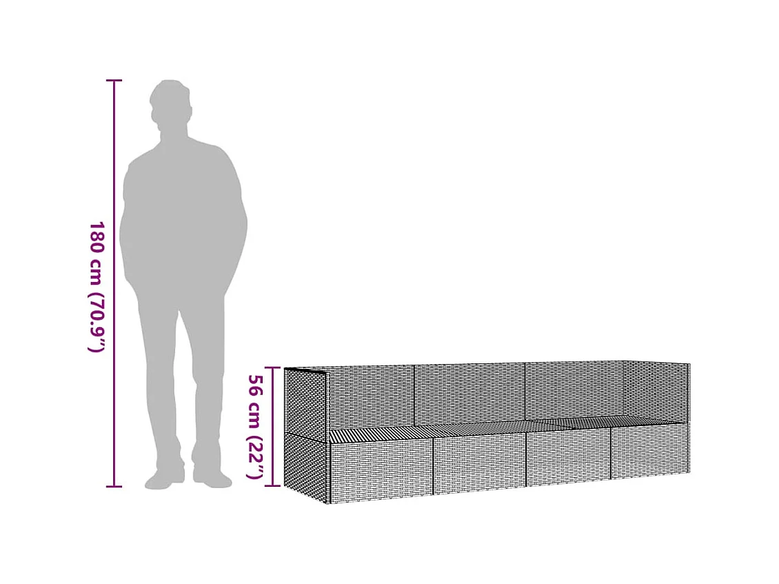 Cama de exterior con cojines Mimbre de resina gris