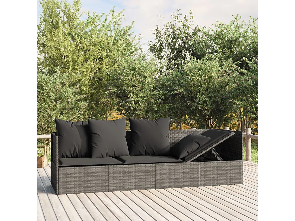 Cama de exterior con cojines Mimbre de resina gris