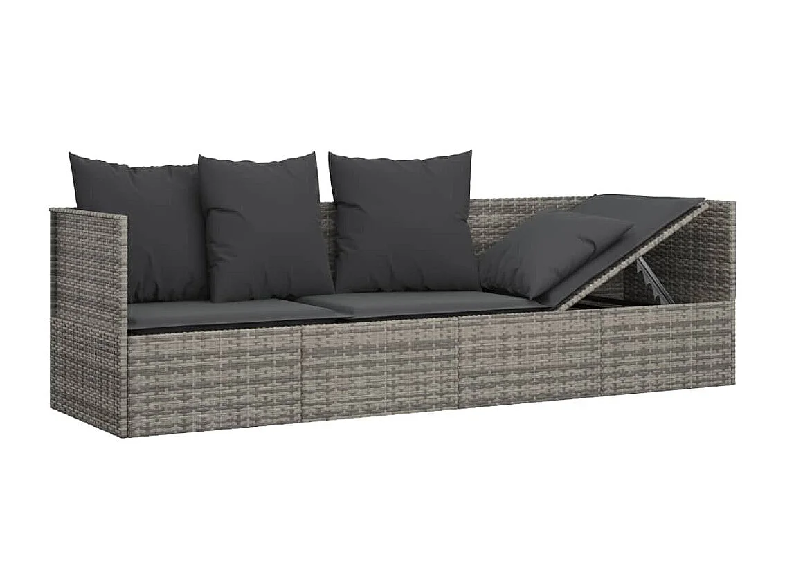 Cama de exterior con cojines Mimbre de resina gris