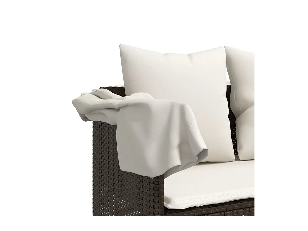 Chaise longue met zonnescherm en bruine kunsthars rieten kussens