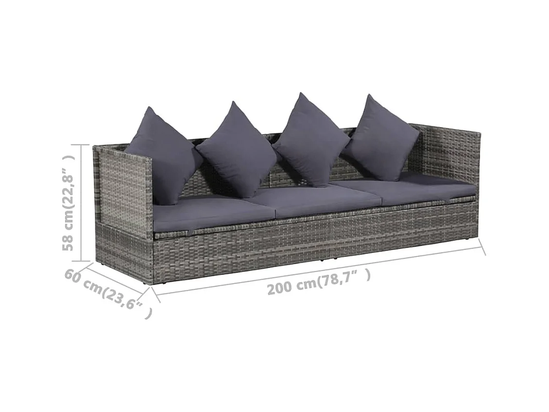 Lit de jardin Gris 200x60 cm Résine tressée