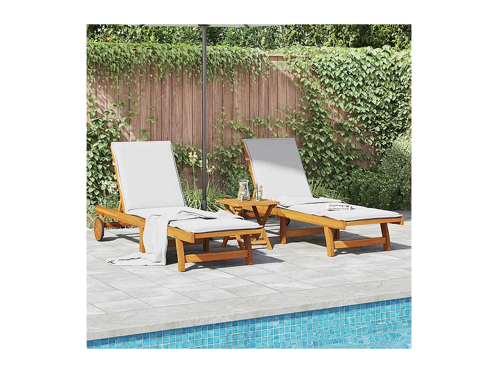 Chaises longues lot de 2 avec table bois massif d'acacia