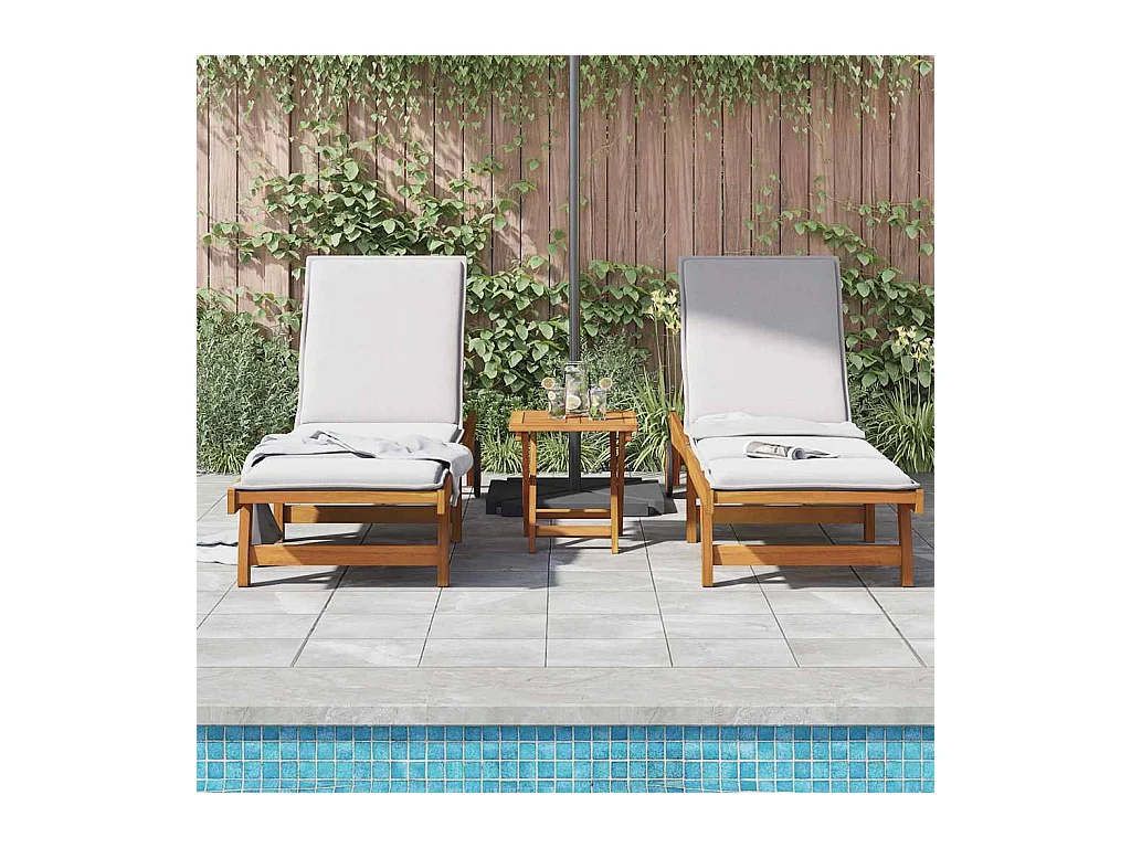 Chaises longues lot de 2 avec table bois massif d'acacia