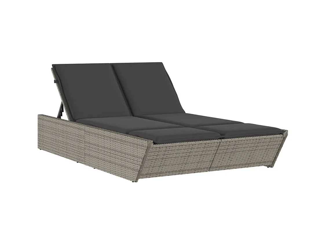 Dubbele chaise longue met grijze kunsthars rieten kussens