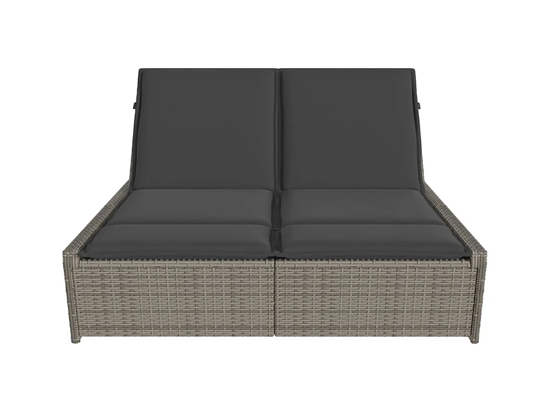 Dubbele chaise longue met grijze kunsthars rieten kussens