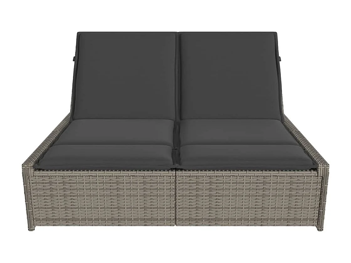 Chaise longue doppia con cuscini in vimini di resina grigia