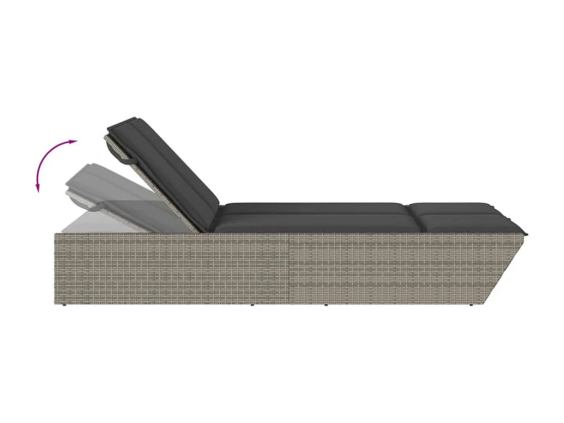 Chaise longue doppia con cuscini in vimini di resina grigia