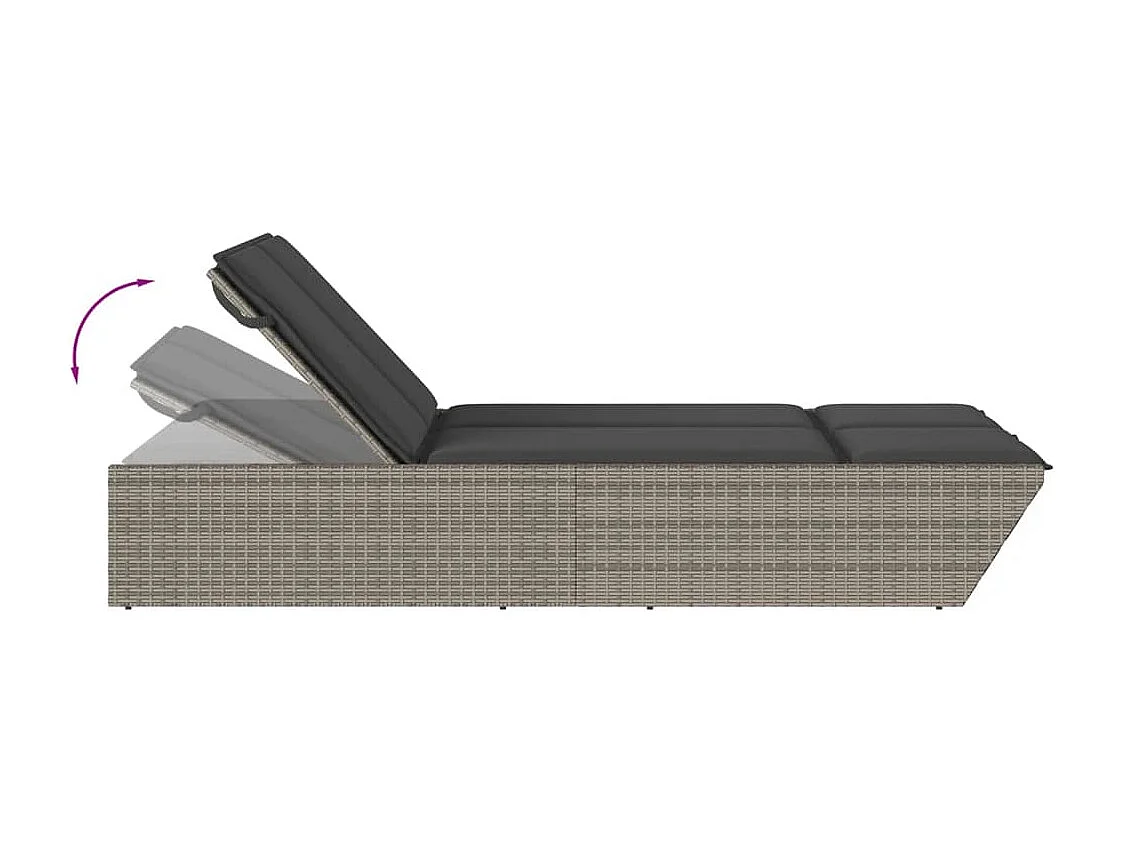 Chaise longue doppia con cuscini in vimini di resina grigia