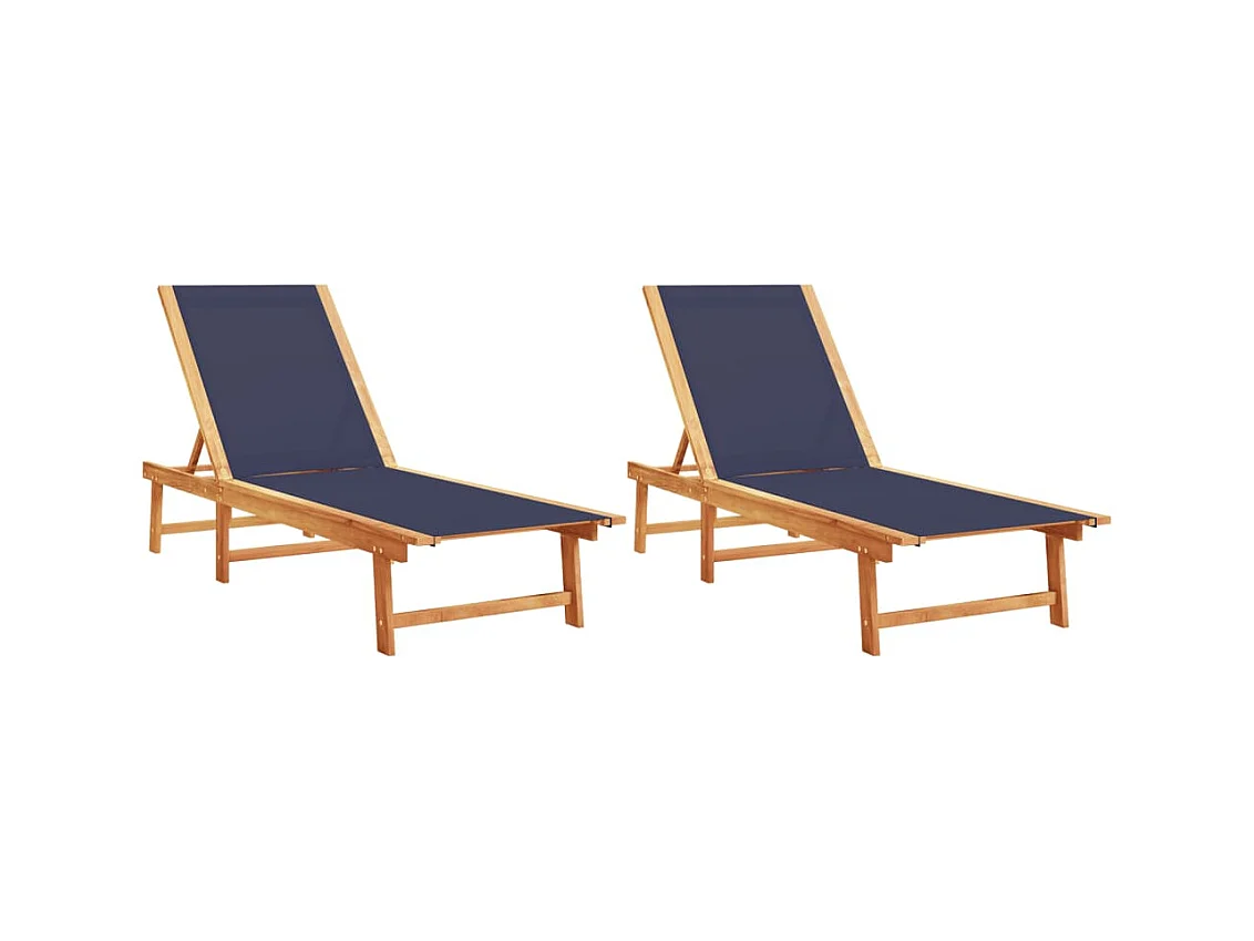 Set van 2 blauwe loungestoelen van massief acaciahout en textileen