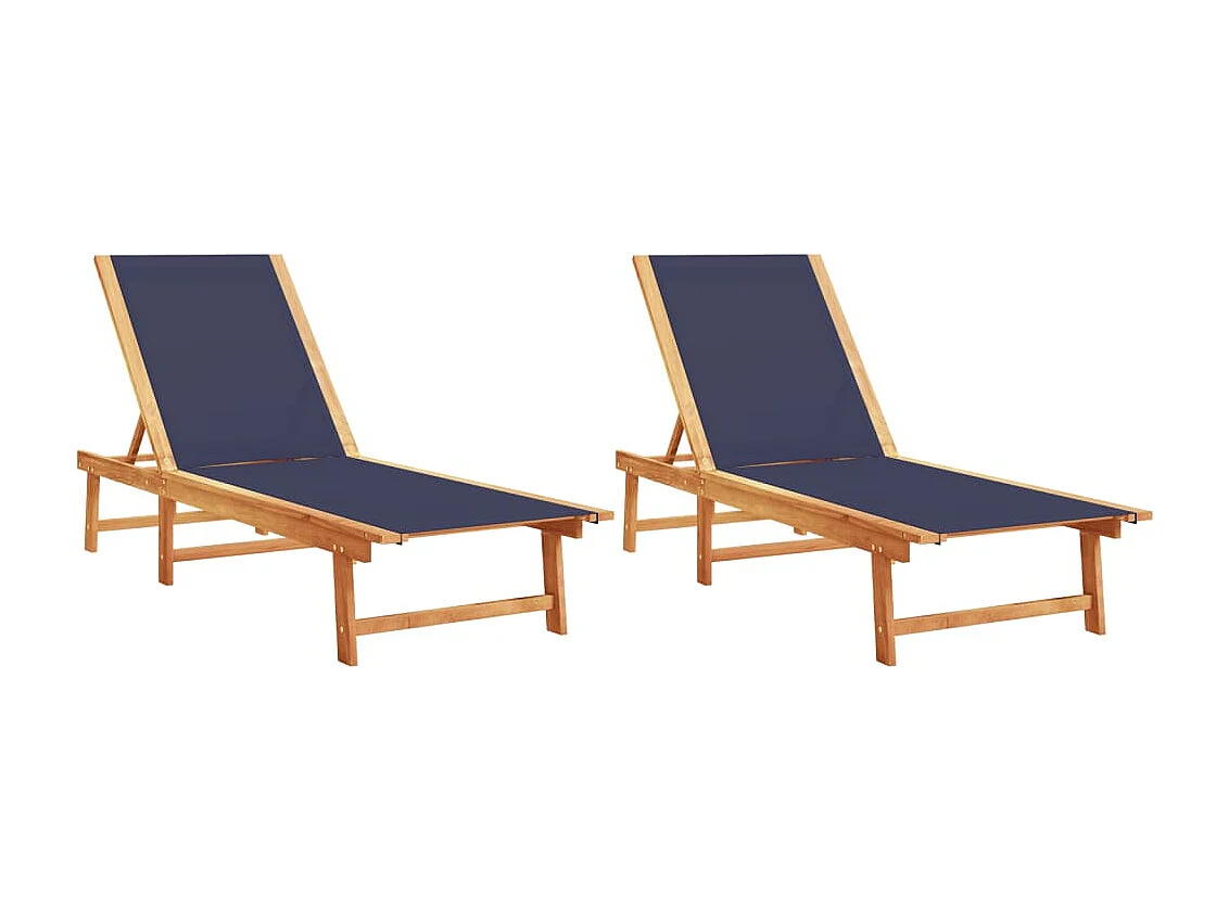 Set di 2 poltrone blu in legno massello di acacia e textilene