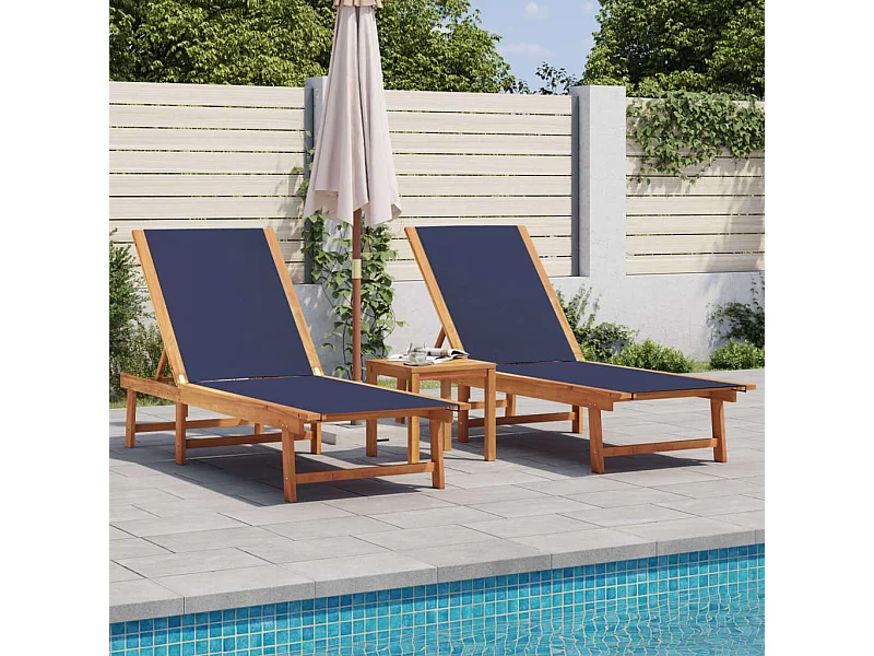 Set di 2 poltrone blu in legno massello di acacia e textilene