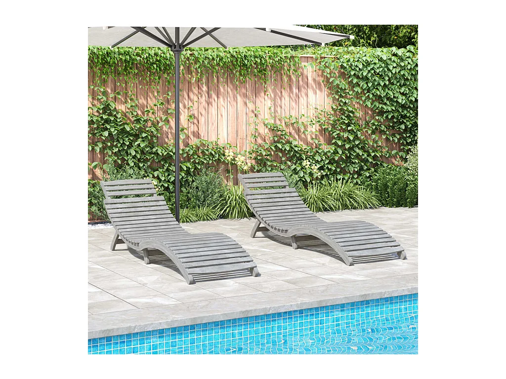 Chaises longues lot de 2 gris 184x55x64 cm bois massif acacia