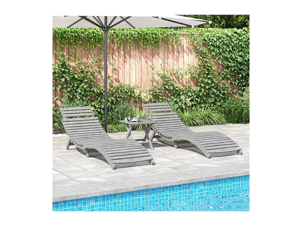 Chaises longues lot de 2 gris 184x55x64 cm bois massif acacia