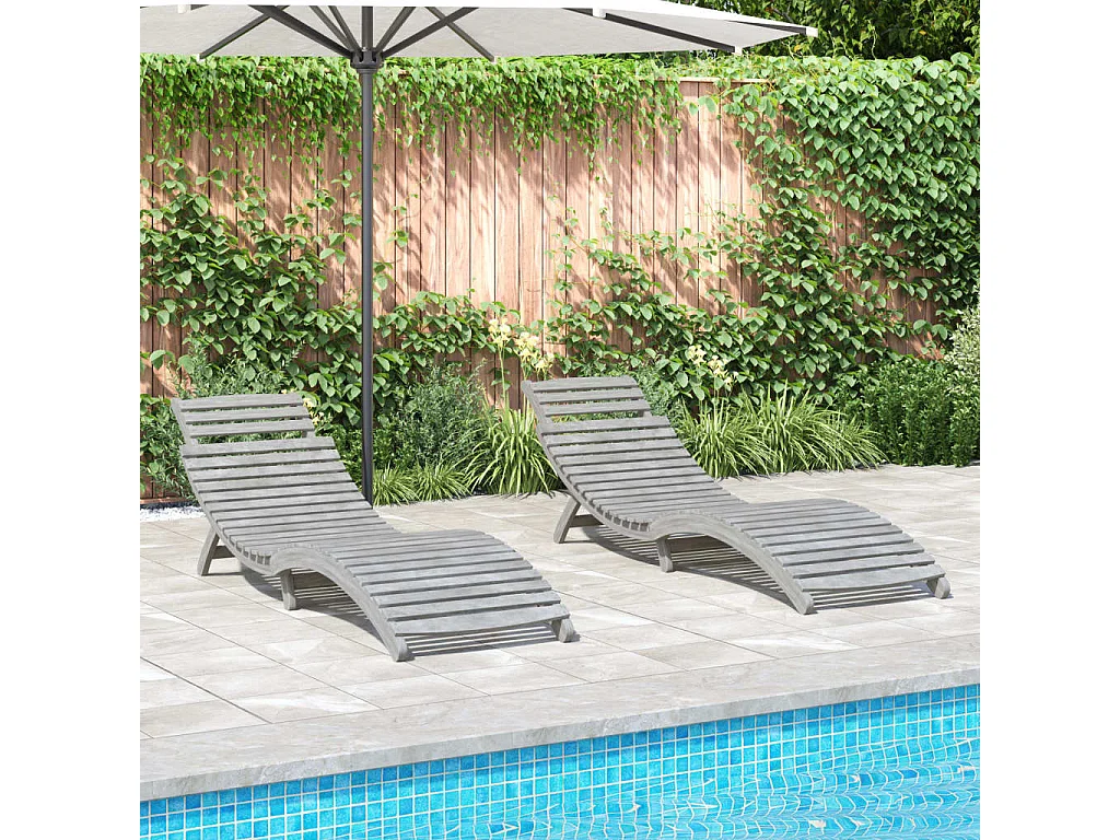 Chaises longues lot de 2 gris 184x55x64 cm bois massif acacia
