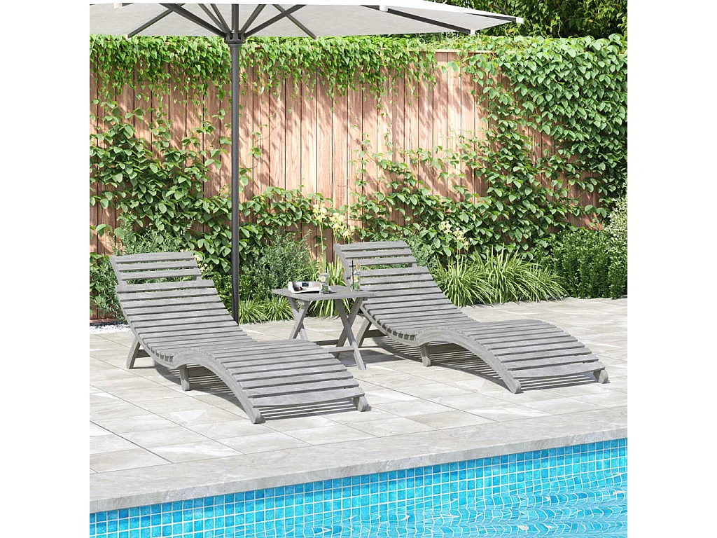 Chaises longues lot de 2 gris 184x55x64 cm bois massif acacia
