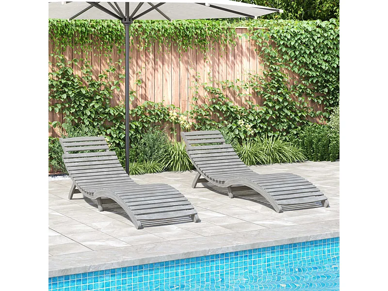 Chaises longues lot de 2 gris 184x55x64 cm bois massif acacia