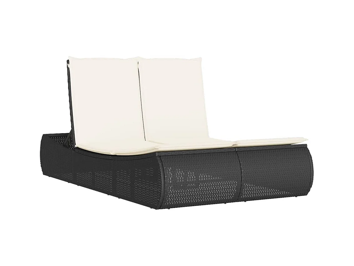 Dubbele chaise longue met zwarte kunsthars rieten kussens
