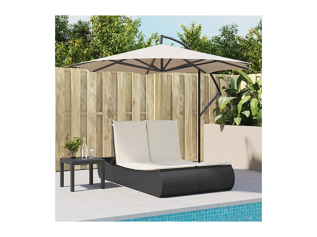 Dubbele chaise longue met zwarte kunsthars rieten kussens