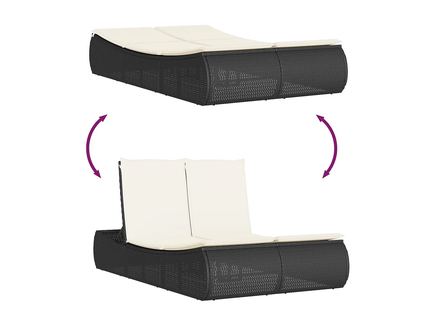 Dubbele chaise longue met zwarte kunsthars rieten kussens