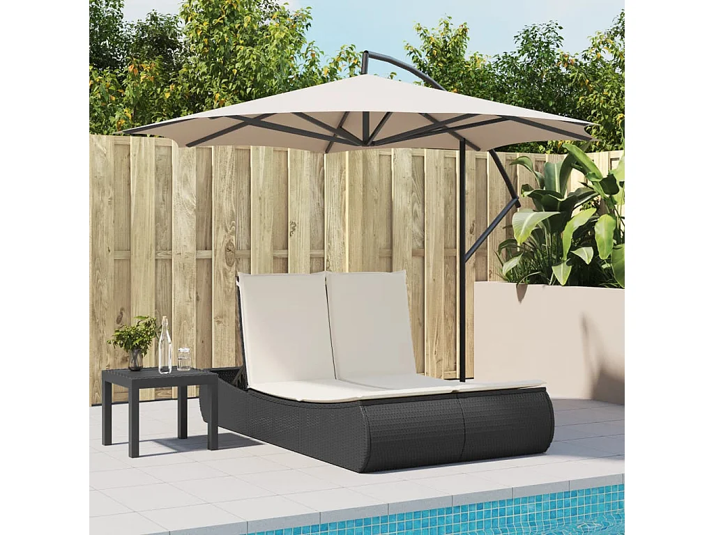 Chaise longue doppia con cuscini in vimini di resina nera