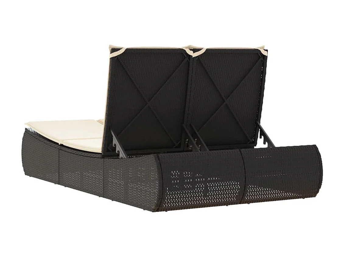 Chaise longue doppia con cuscini in vimini di resina nera