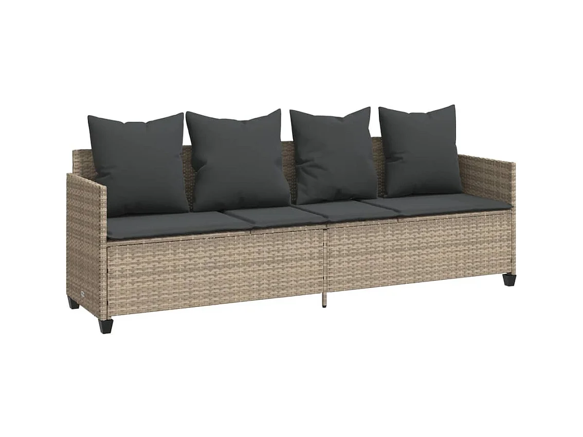 Chaise longue met lichtgrijze kussens van geweven hars