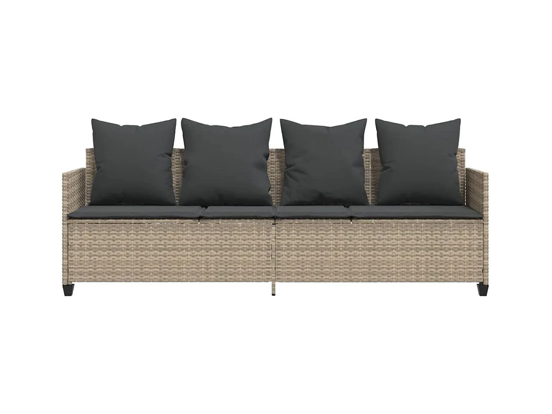 Chaise longue met lichtgrijze kussens van geweven hars