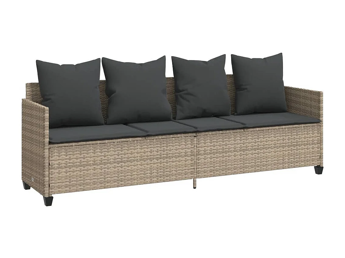 Chaise longue met lichtgrijze kussens van geweven hars