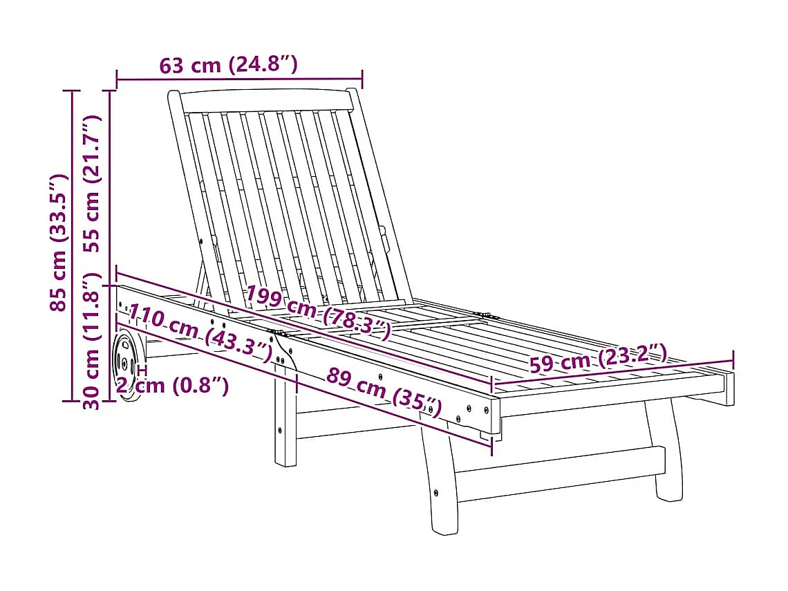 Chaises longues lot de 2 Bois d'acacia solide
