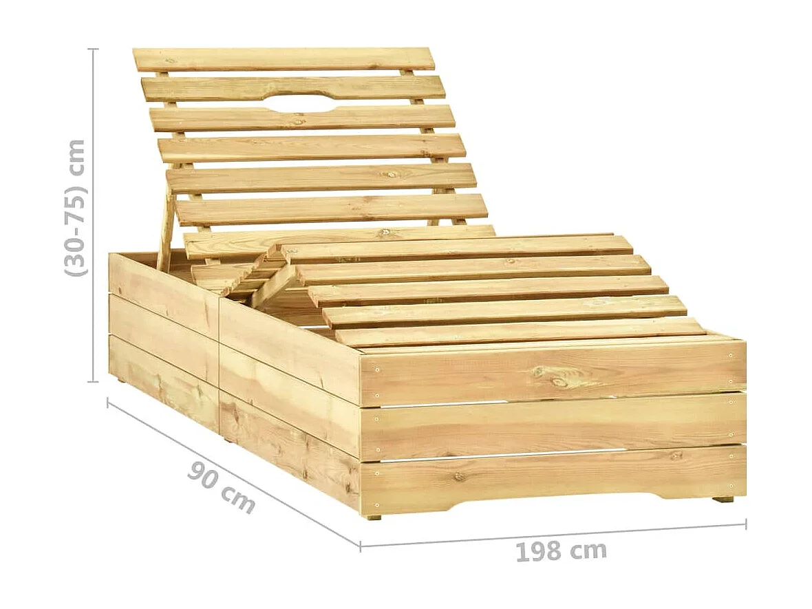 Chaise longue de jardin avec table et coussin Pin imprégné