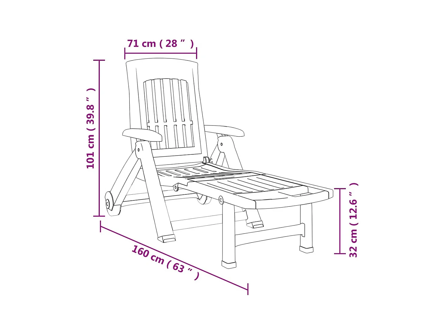 Sedia a sdraio pieghevole con ruote PP bianco