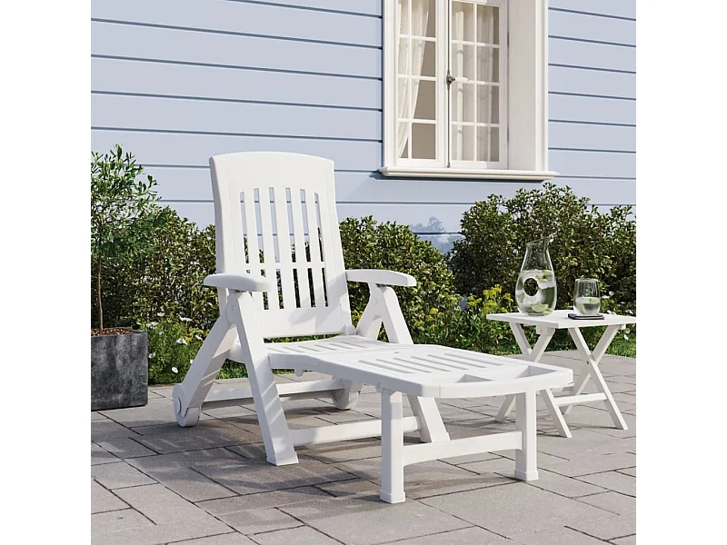Tumbona plegable con ruedas blanca PP